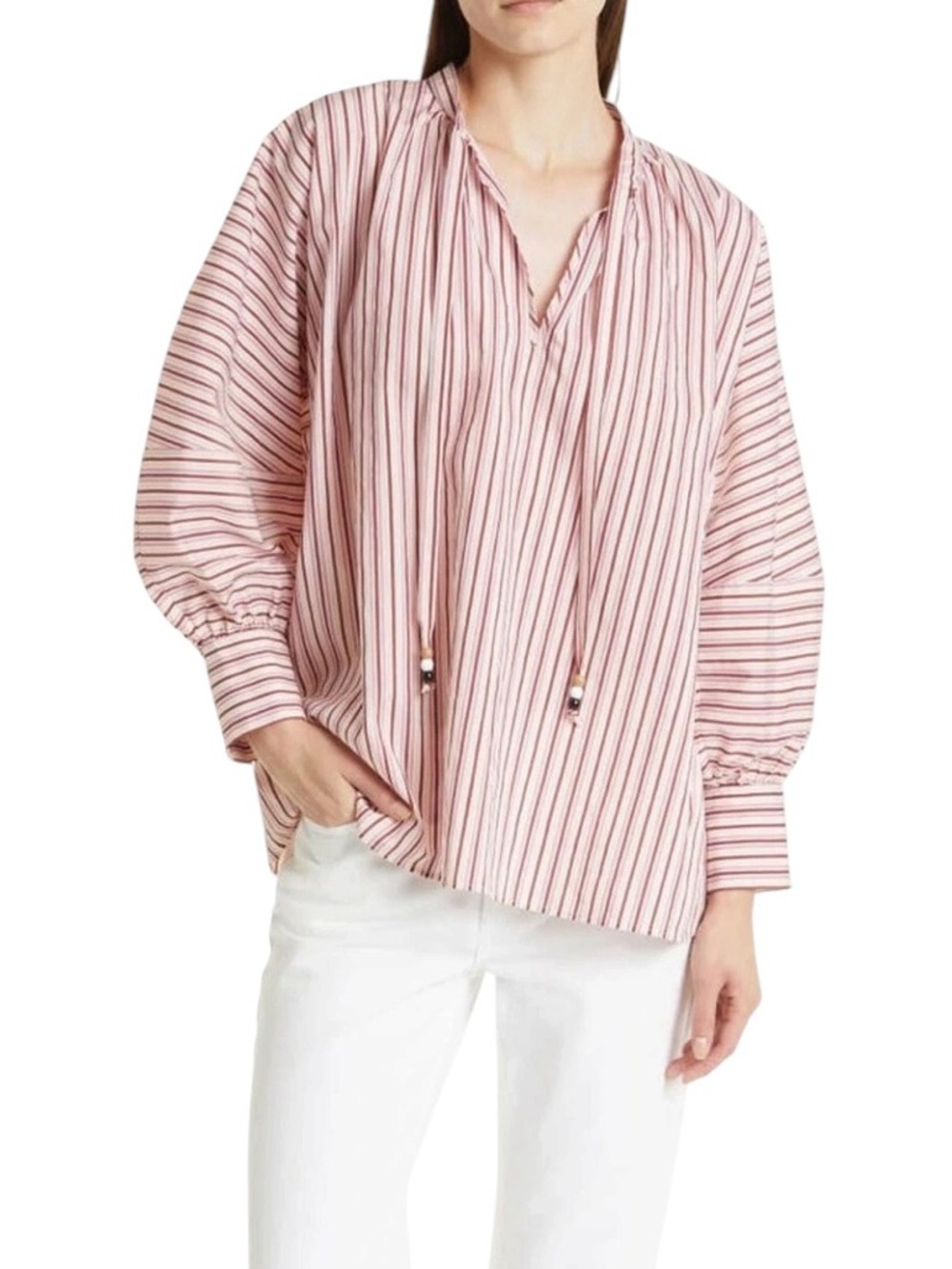 Hugo Boss Bateco Striped Tie Neck Top Red White Womens Size 18